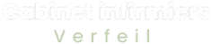 Texte blanc 'Cabinet infirmiers' et vert clair 'Verfeil' sur fond noir, indiquant un service de soins locaux.